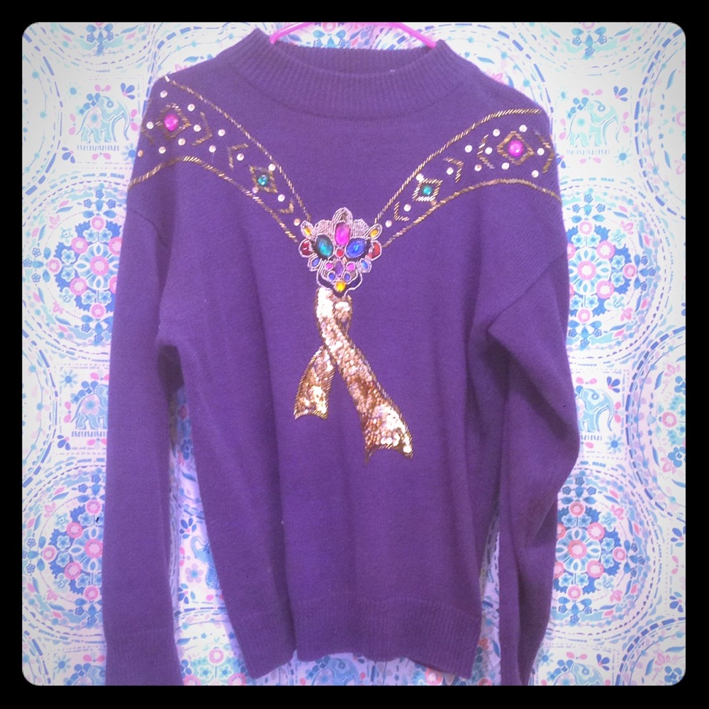 vintage purple embellished sweater